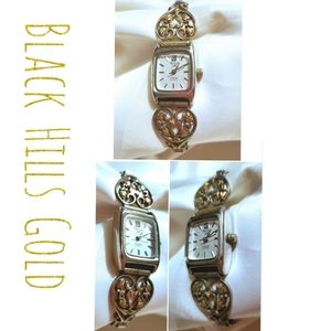 Vintage 12K Tri Gold Heart Leaves Black Hills Gold Coleman Diamond Watch 925